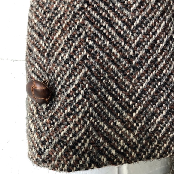 Vintage brown wool tweed herringbone oversize lined coat XL - Picture 7 of 14